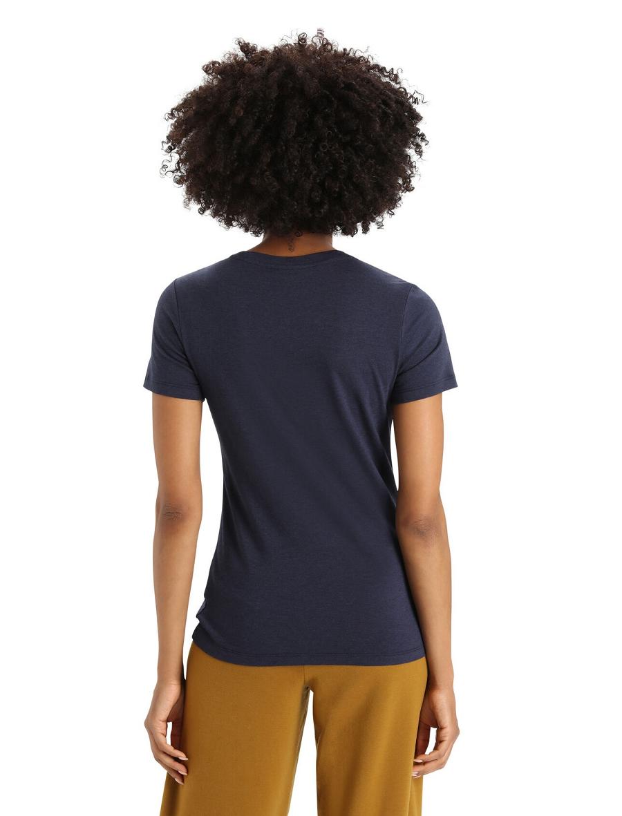 Midnight Navy Women's Icebreaker Merino Central Classic Short Sleeve Leaf T Shirts | USA 1559JPQJ